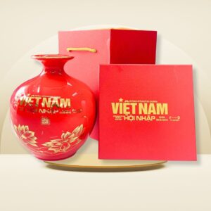 Bình hút lộc in logo Báo Việt Nam Hội Nhập men đỏ bóng