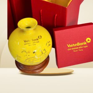 Bình hút lộc in logo Viettinbank Bắc Kạn men vàng, trắng