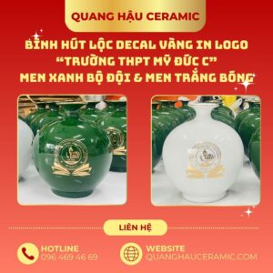 Thiết kế ghép 2 bình hút lộc in logo Trường THPT Mỹ Đức C