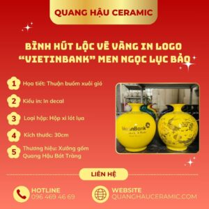 Chi tiết decal vàng xanh bộ đội bóng trên bình hút lộc Viettinbank Bình Dương.